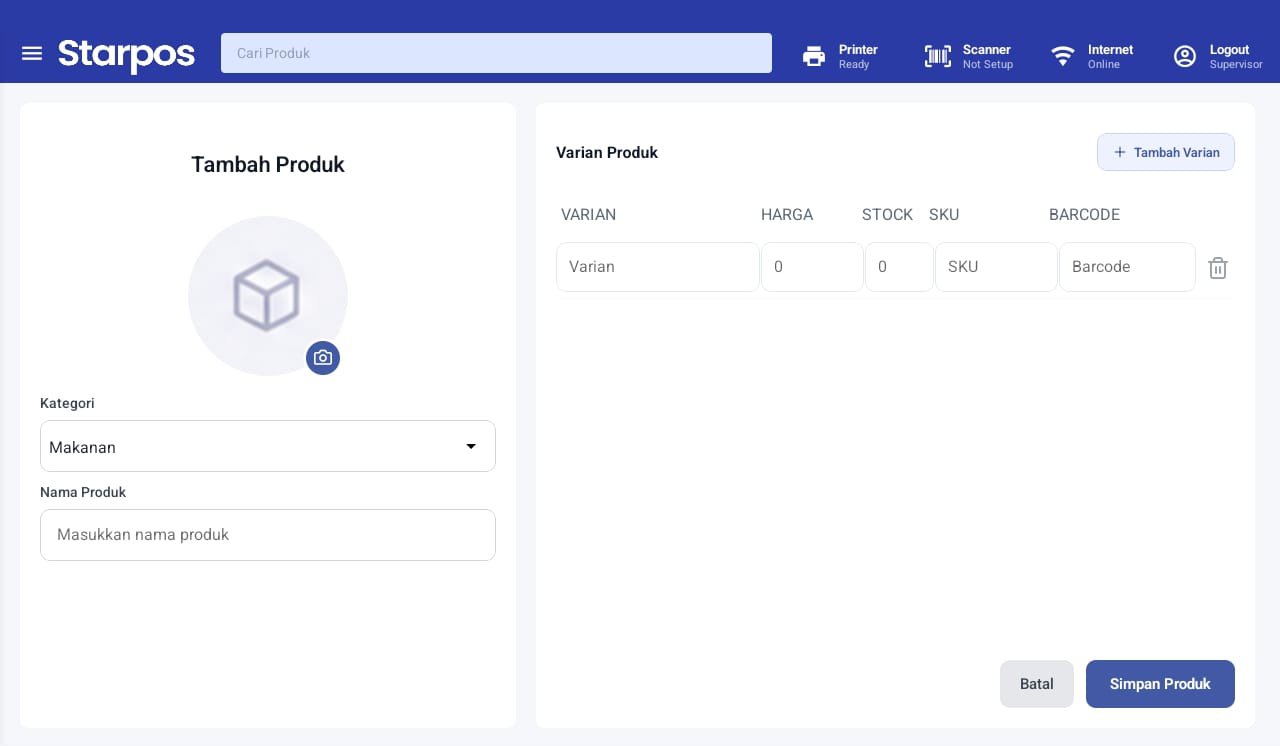 Form Tambah Produk
